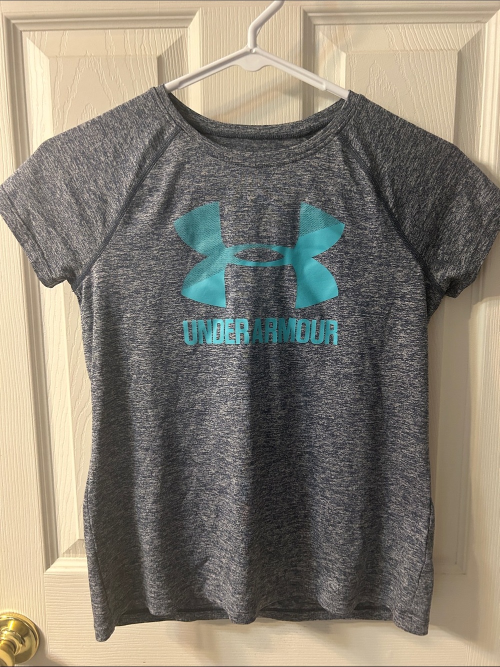 Under Armour Heather Gray Short Sleeve Tee with Teal Logo